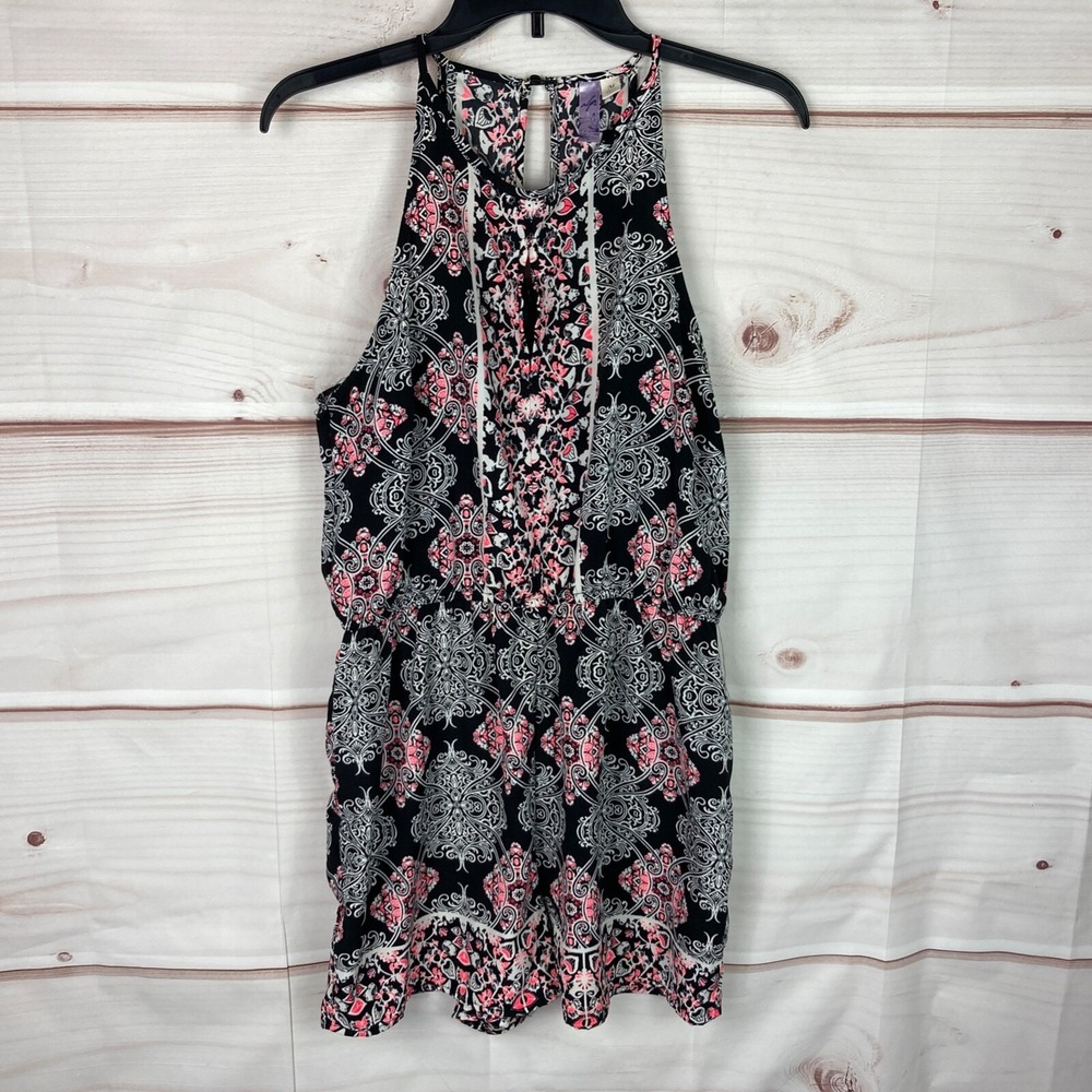 Alya Romper Womens M Black Paisley Keyhole Neck Elastic Waist Sleeveless Halter
